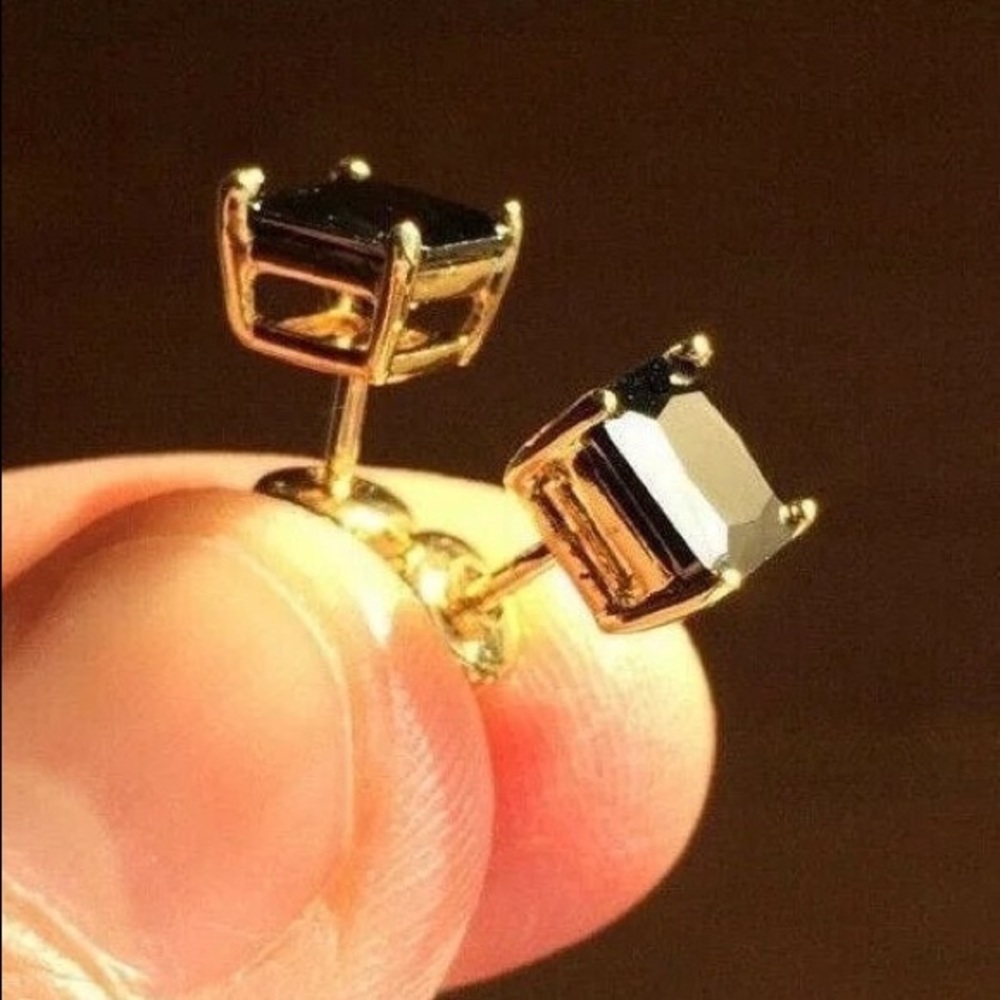 ❤18K YELLOW GOLD BLACK DIAMOND PRINCESS EARRINGS❤